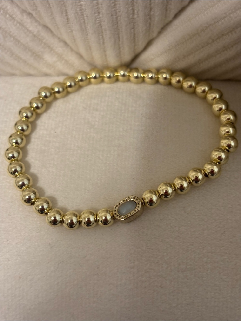 Kendra Scott Gold Beaded Stretch Bracelet with Oval White Stone